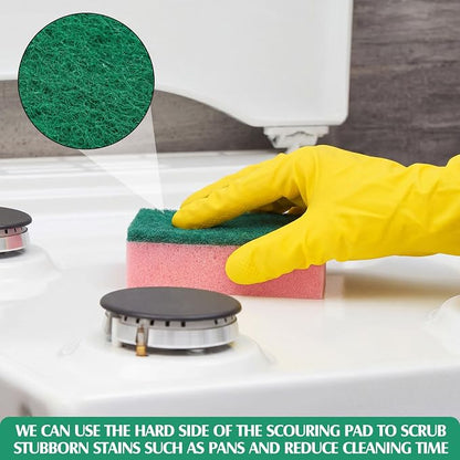Patelai 100 Pcs Heavy Duty Sponges Kitchen Bulk Dish Sponges Scrub Sponge Abrasive Scrubber Cleaning Sponge Non Scratch Scouring Absorbent Dish for Washing Kitchen (Pink)