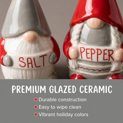 The Bridge Collection Fun Nordic Holiday Gnomes Salt & Pepper Shakers - Christmas Red and Gray Winter Gnomes Salt and Pepper Shaker Set