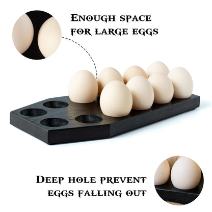 Spooky Gothic Coffin Egg Tray - Black Wooden Egg Holder for Soft Boiled Eggs - Unique Halloween Kitchen Decor - Ideal Gothic Kitchen Accessory - Perfect for Witchy, Haunted House Themes (12 eggs)