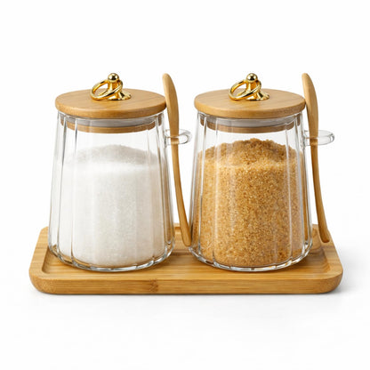 Mowhut Sugar Container,22 FL OZ Airtight Sugar Bowl,Coffee Bar Accessories,Overnight Oats Salt Cookie Coffee Bean Candy Containers with Bamboo Lids Spoon and Pallet,Wide Mouth Glass Jar