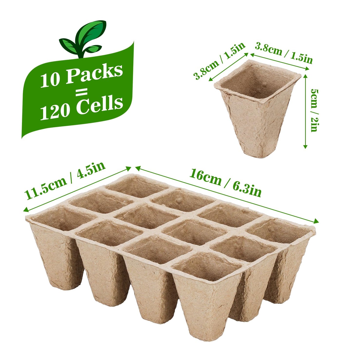 Doter 10 Packs Seedling Starter Trays 120 Cells, Biodegradable Seed Germination Trays Plant Starter Peat Pots for Seedlings