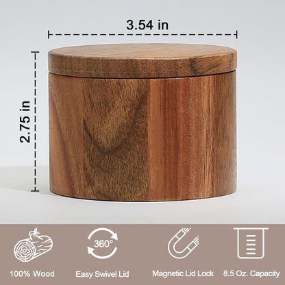 MeowAroma Salt Cellar with Lid, 1 Cup Acacia Wood Salt Container with Swivel Cover for Spice/Herbs/Seasonings, Wooden Salt Holder Box for Charcuterie/Kitchen, 8.5 oz