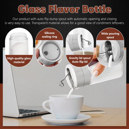 Sekonow 2Pcs Glass Sugar Dispenser with Auto Flip Pour Spout, Weighted Pourer Sugar Container, 8.5oz Sugar Bowl Shaker Jar Salt Dish Holder Coffee Bar Accessories, Grey