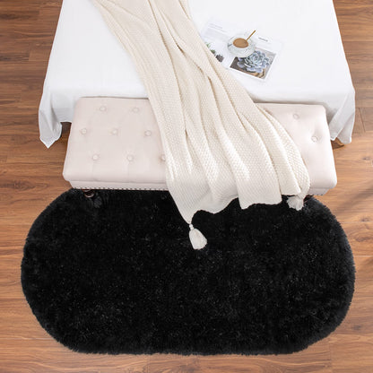 Softlife Fluffy Rugs for Bedroom, Shag Cute Area Rug for Girls and Kids Baby Room Home Decor, 2.6 x 5.3 Feet Oval Indoor Carpet for Nursery Dorm Living Room, Black