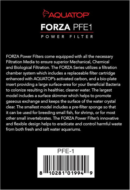 Aquatop Forza 45 GPH Power Filter for Aquariums – for 5-15 Gal Freshwater & Saltwater – Advanced Filtration Design for Crystal Clear Water – PFE-1