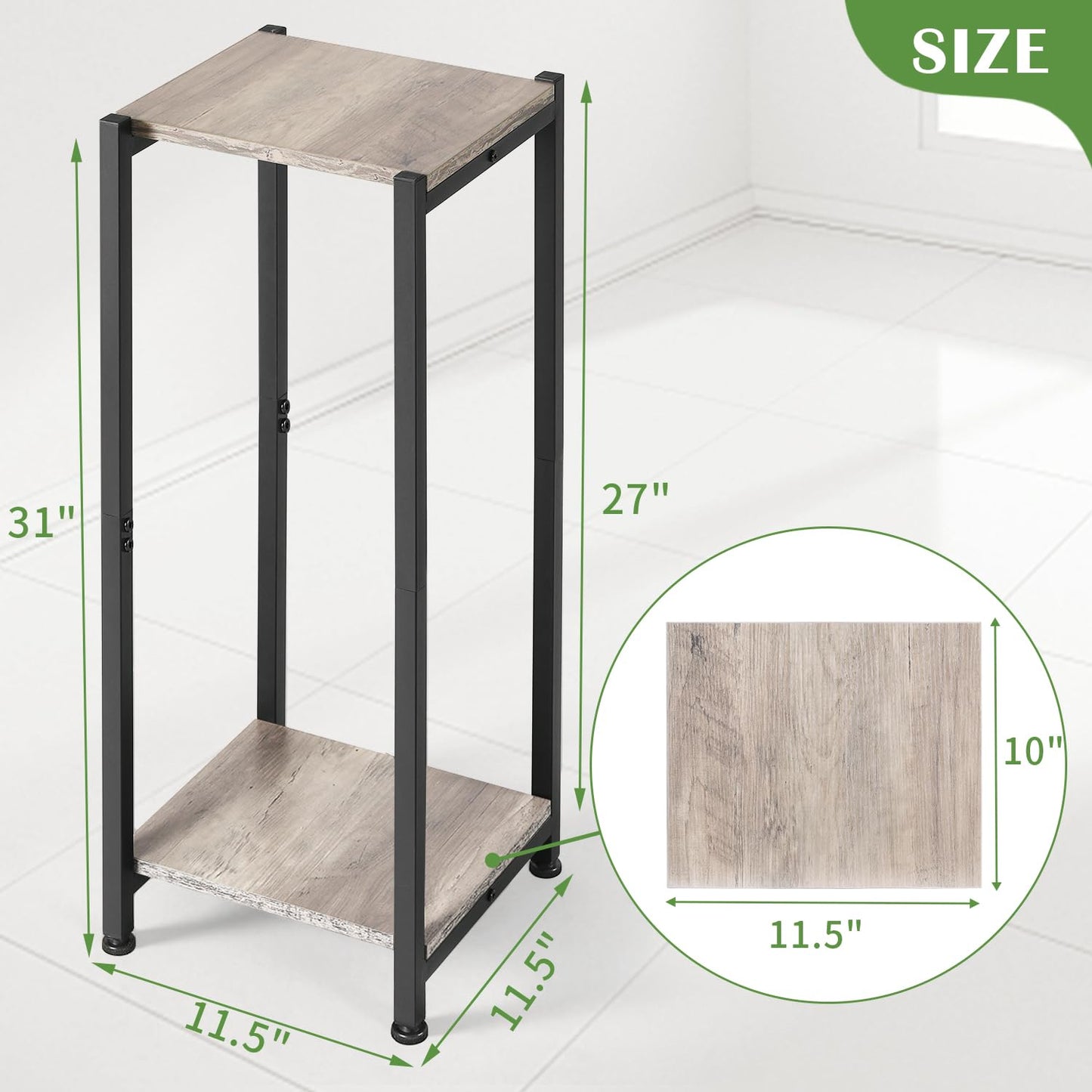 Dipion Tall Plant Stand Indoor,31 Inch Plant Stands,2 Tier Metal Plant Stand with Heavy Duty Wood,Greige and Black