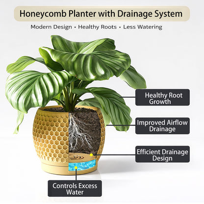 Fabix3D Plant Pots, Modern 3D Printed Honeycomb Planters for Indoor Plants, 4.7 Inch Wood Decorative Flower Pot for Office Desktop, Bookshelf & Home Decor, Lightweight & Durable.