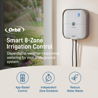 Orbit B-hyve Indoor Smart Sprinkler Controller - 8-Zone - WiFi Irrigation Controller - App Controlled Irrigation with Weather Adjustment - Easy Installation Smart Home Ready Device - 57925