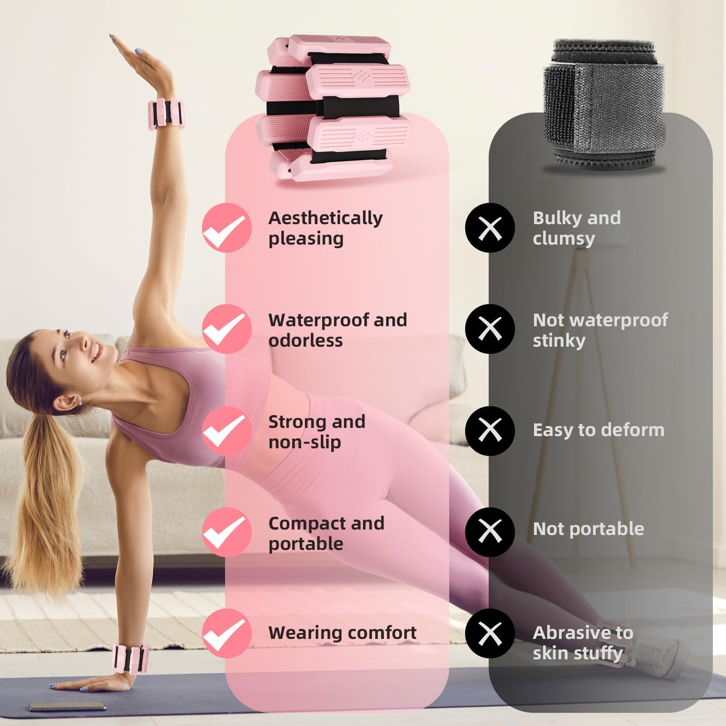 Pilates Wrist & Ankle Weights for Women, Wearable Wrist & Leg Weights Set of 2(1Lb Each) Adjustable Ankle Weights for Walking, Yoga, Dance, Pilates, Pool Exercises and Gym
