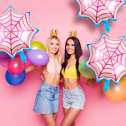 Soulchen 25" Spider Birthday Party Balloon Cartoon Characters Themed Party Decor Foil Large Spider Webs Balloons for Cartoon Carnival Theme Birthday Decorations(12 Pack,Pink)