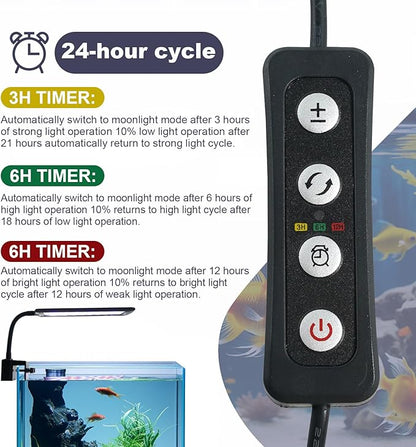 Clip on Aquarium LED Light,Fish Tank Light for 5-20 Gallon,with Timer Auto On/Off 24-Hour Cycle, White Blue Red LEDs Lighting Built-in 5 Brightness Levels Memory Function