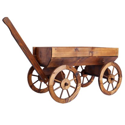 Anyflee Wood Wagon Flower Planter Pot Stand W/Wheels Home Garden Outdoor Decor
