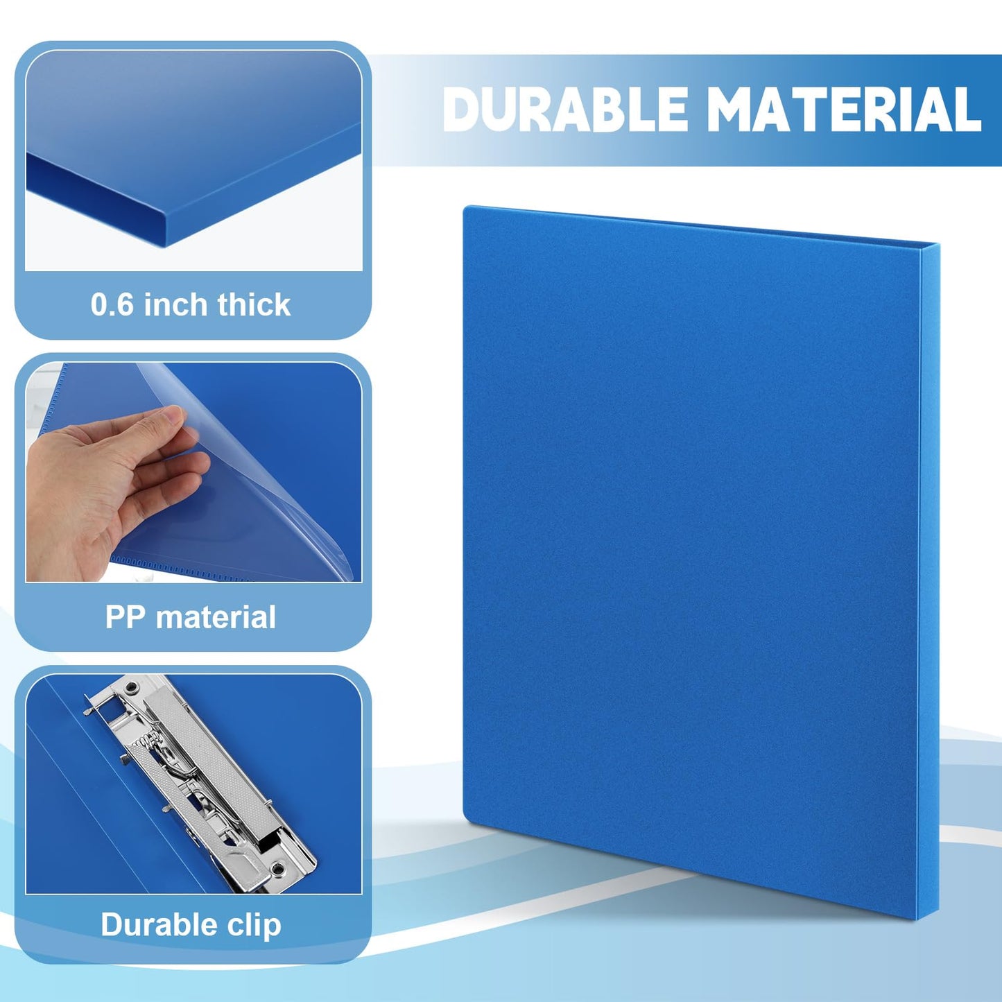 Teling 12 Pack Punchless Clamp Binder Folder 8.5 x 11 Inch Ringless Binder Holds with Pocket, Flexible Metal Clip and Poly Covers, 100 Letter Size Pages, for Work, School(Blue)