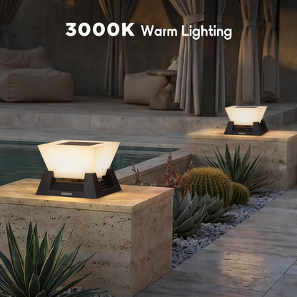 Linkmoon Solar Post Lights, 11'' Pillar Light Fixture, Waterproof Dusk to Dawn Fence Column Lantern, 3000K LED Outdoor Column Lights, Post Cap Lamp Outdoor Lighting for Patio Garden Driveway Deck Yard