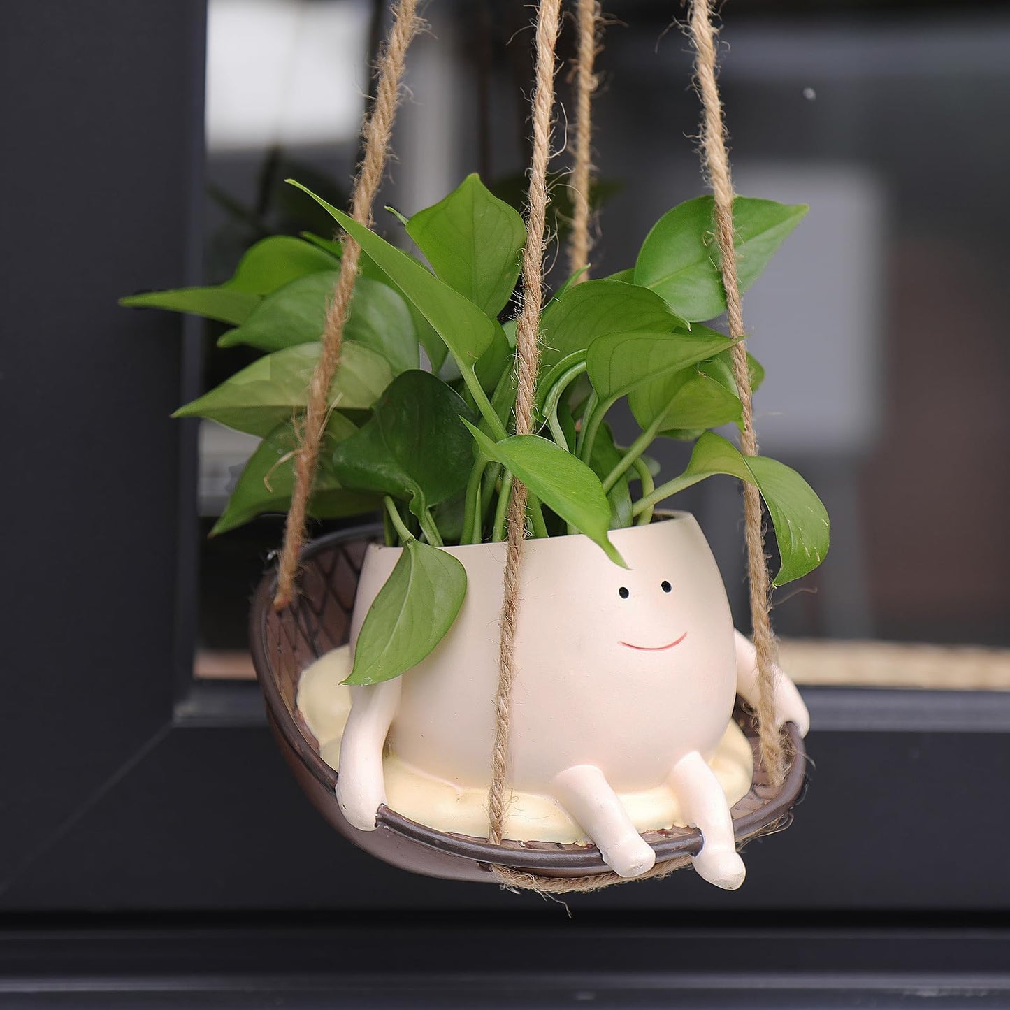 NINIPAPA Hanging Swing Chair Planter Pot Smile Face Plant Pot for Indoor Outdoor Plants Cute Head Flower Pots for Succulent String of Pearls Unique Gift on Mother's Day, Birthday, Christmas