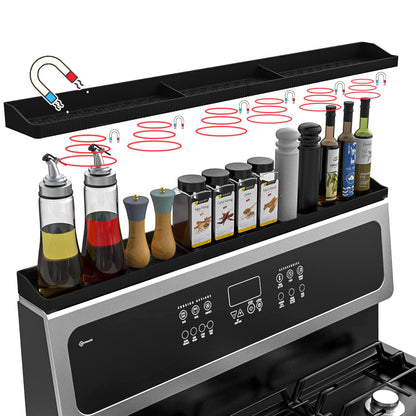 Weiwavivi 30 Inch Silicone Stove Top Shelf Magnetic for Kitchen, Strong Magnetic Heat Resistant Spice Rack Organizer for Over Stove Oven - (Black)