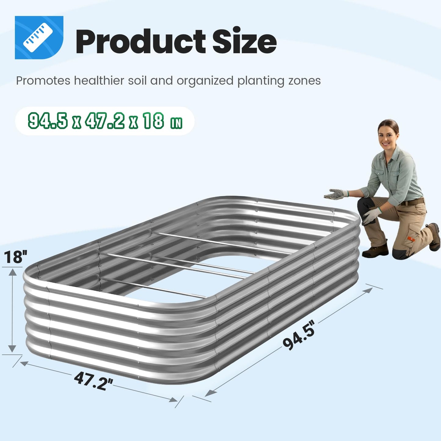 Quictent Raised Garden Bed Kit Oval Galvanized Metal Planter Box Tall for Vegetables Outdoor Backyard, Strengthened by Crossbar, Silver 8x4x1.5 ft