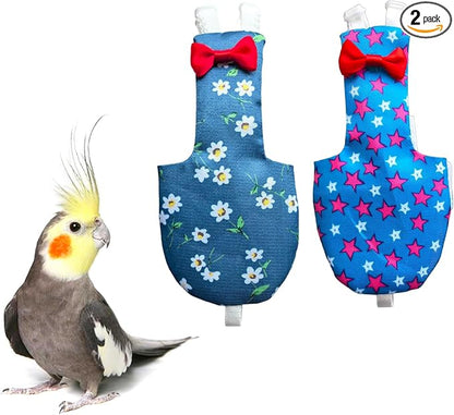 UKJENT Bird Diaper Protective Parrot Nappy 2 Pack, Reusable Flight Suit with Waterproof Inner Layer, Washable Cute Urine Wet Suit for Parrots(M)