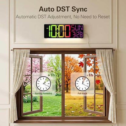 JALL 18" Large Digital Wall Clock with RGB Lights & Remote, Digital Clock with Bluetooth Sync & DST, Wall Clock with Temperature & Seconds Display, Clocks for Living Room, Seniors (Black)
