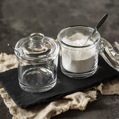 Telotela 1 Piece Classic Clear Glass Sugar Bowl with Lid Serving Spoon Salt Pot Pepper Storage Jar Seasoning Pot Dispenser Container Sugar Box Condiment Spice Racks Holder for Home Kitchen