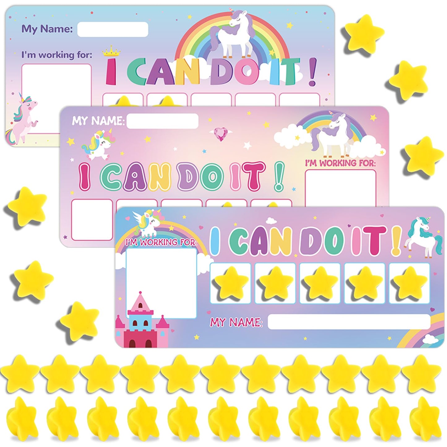 3 Sets Magnetic Rewards Chart for Kids Token Board Unicorn Castle Behavior Chart at Home Positive Star and Customization Goal Box Incentives for Teacher Essentials Elementary Classroom