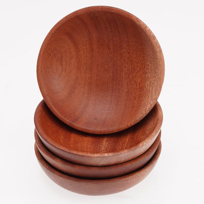 VieWood Mini Wooden Bowl Set of 4 (3.54" Diameter x 0.78" Height) for Condiments, Dip Sauce, Ketchup, Small Wood Bowl for Jam, little Prep, Olive (Round)