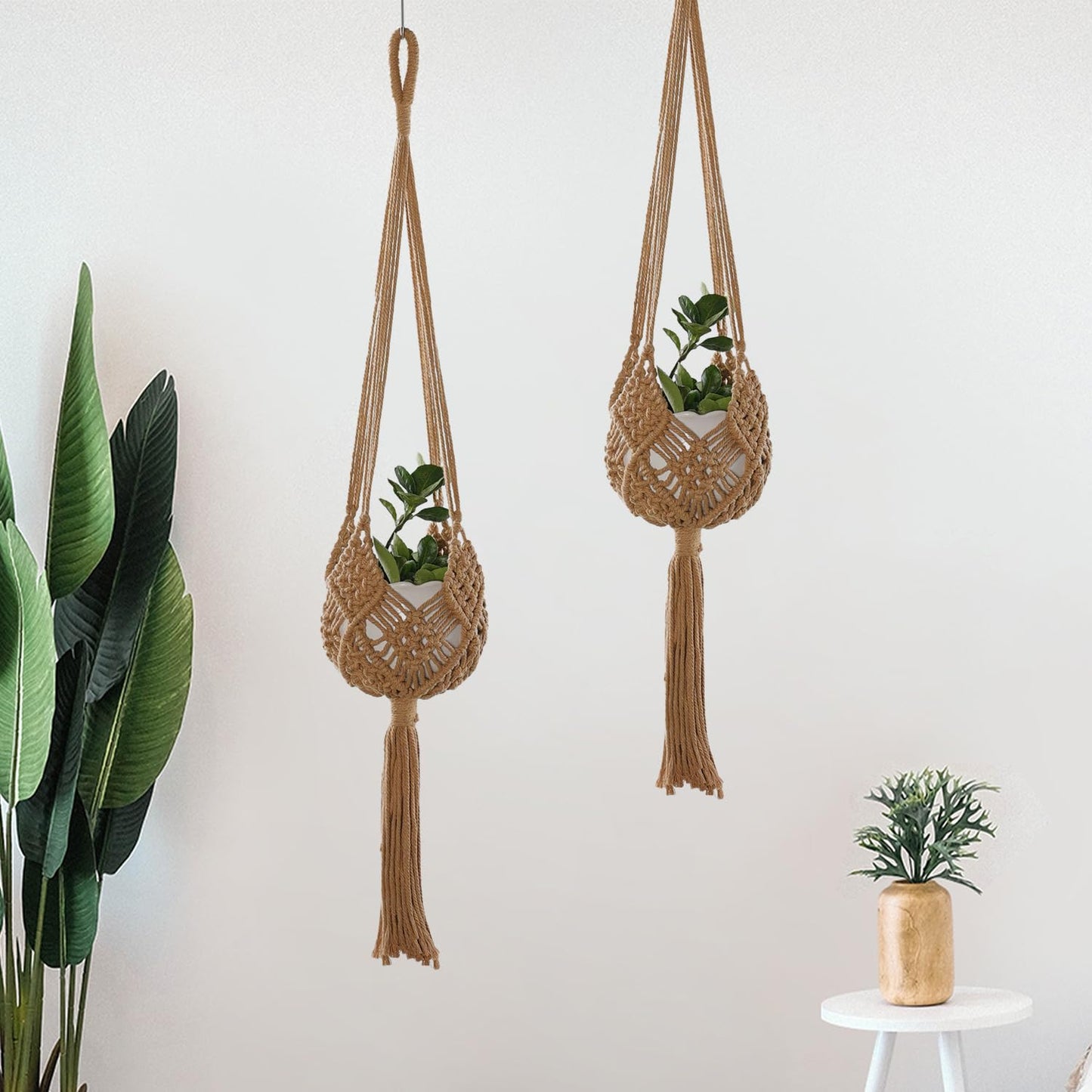zuduoeoa 2-Pack Macrame Plant Hangers, Jute Hanging Planters for Indoor Plants for up to 8 Inch Pot Hanging Baskets Boho Plant Holder Basket for Outdoor Home, Handwoven, 35 Inchs