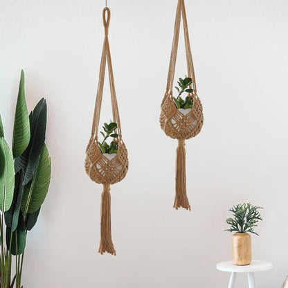 zuduoeoa 2-Pack Macrame Plant Hangers, Jute Hanging Planters for Indoor Plants for up to 8 Inch Pot Hanging Baskets Boho Plant Holder Basket for Outdoor Home, Handwoven, 35 Inchs