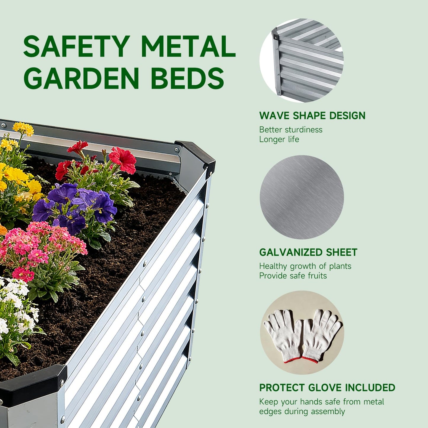 ONAIL Small Raised Garden Bed Kit, 8x4x1ft Galvanized Steel Metal Planter Box for Vegetables, Outdoor Sturdy Deep Root Gardening Frame with Easy Assembly, No Bottom, No Rot