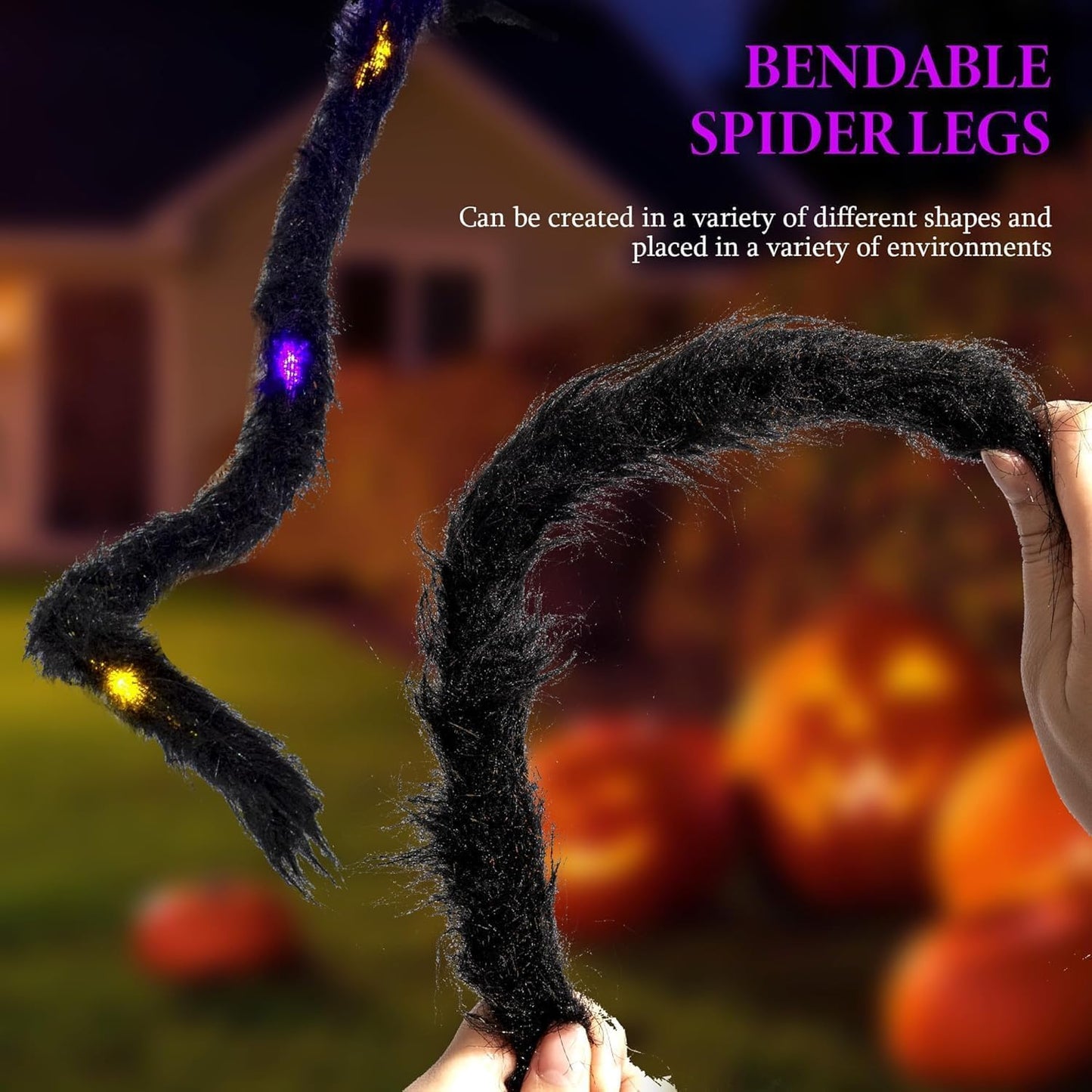 1 Pack 8 Modes 5 FT(Wide) Halloween Giant Spider,Light up Spider with 30 Purple&Orange Lights,Light up Halloween Decorations Outside,for Yard Haunted House Window Party Porch Indoor Outside Decor