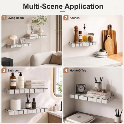 ZttRiee Floating Shelves, Set of 2, 15.7" W, White Frame Black Lines