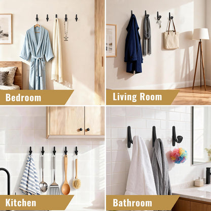Tebgeag 10 Pack Wall Hooks for Hanging, Heavy Duty Metal Coat Hooks Wall Mount, Easy to Install Black Hooks for Entryway, Bathroom, Towels, Robes, Backpacks(Black)
