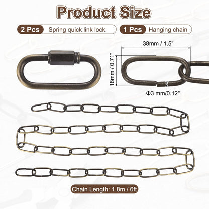 uxcell 6ft Lighting Hanging Chain, 3mm/0.12" Looping Metal Pendant Chandelier Chain Extension with 2 Quick Link Lock for Hanging Plant Pendant Chandelier Light Fixture, Bronze