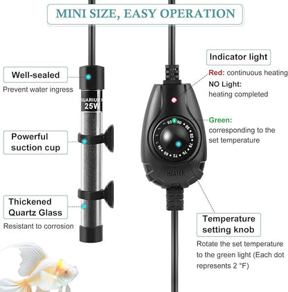 HITOP 35W Super Mini Aquarium Heater: Adjustable Heater for Small Fish Tank 4-10Gallons, with External Controller, Betta Heater for Fish Bowls(35W)