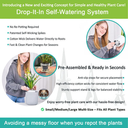 GreenShip 8 Pack Self Watering Planter Insert Watering Spikes, Watering Stakes with Wicking Rope, Plant Spikes for Indoor Outdoor Plants, Vacation Plant Watering Device for Planter Height 12" to 17"