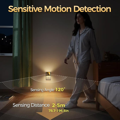 DORESshop LED Plug in Night Light, Motion Sensor Dusk to Dawn Night Lights Plug into Wall, Dimmable Warm White LED Nightlight with Up & Down Lighting, Soft White Nightlight for Bathroom