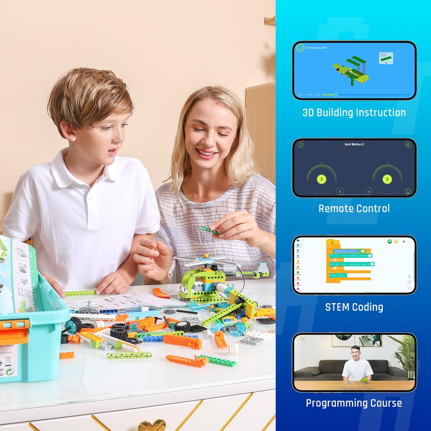 makerzoid Coding Robot Toy for Kids 6+, 100+ in 1 APP Control Robots Building Toys, Programmable Scratch Coding Kit with 23 Video Courses,Birthday Toy for Kids (370 Blocks)