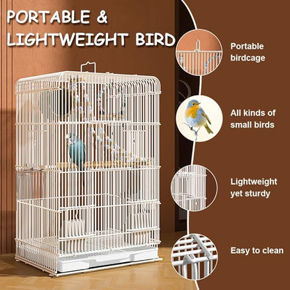 23.6-Inch Household Bird Cage with Top Handle, Small Metal Bird Cage with Removable Slide-Out Tray, Lightweight Travel Bird Cage for Indoor Outdoor Home Bird Feeding