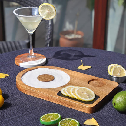 HALE OTEIR Margarita Salt Rimmer Set - Acacia Wood Cocktail Salt & Sugar Rim Maker with Slate Board, Lemon Slicer & Serving Bowl - Bartender Tools for Margaritas, Bar Accessories