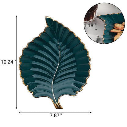 VanEnjoy Candy Dishes Decorative, Key Bowl for Entryway Table, Green Ceramic Bowl Decorative, Decorative Bowl for Keys, Leaf Jewelry Plate Tray