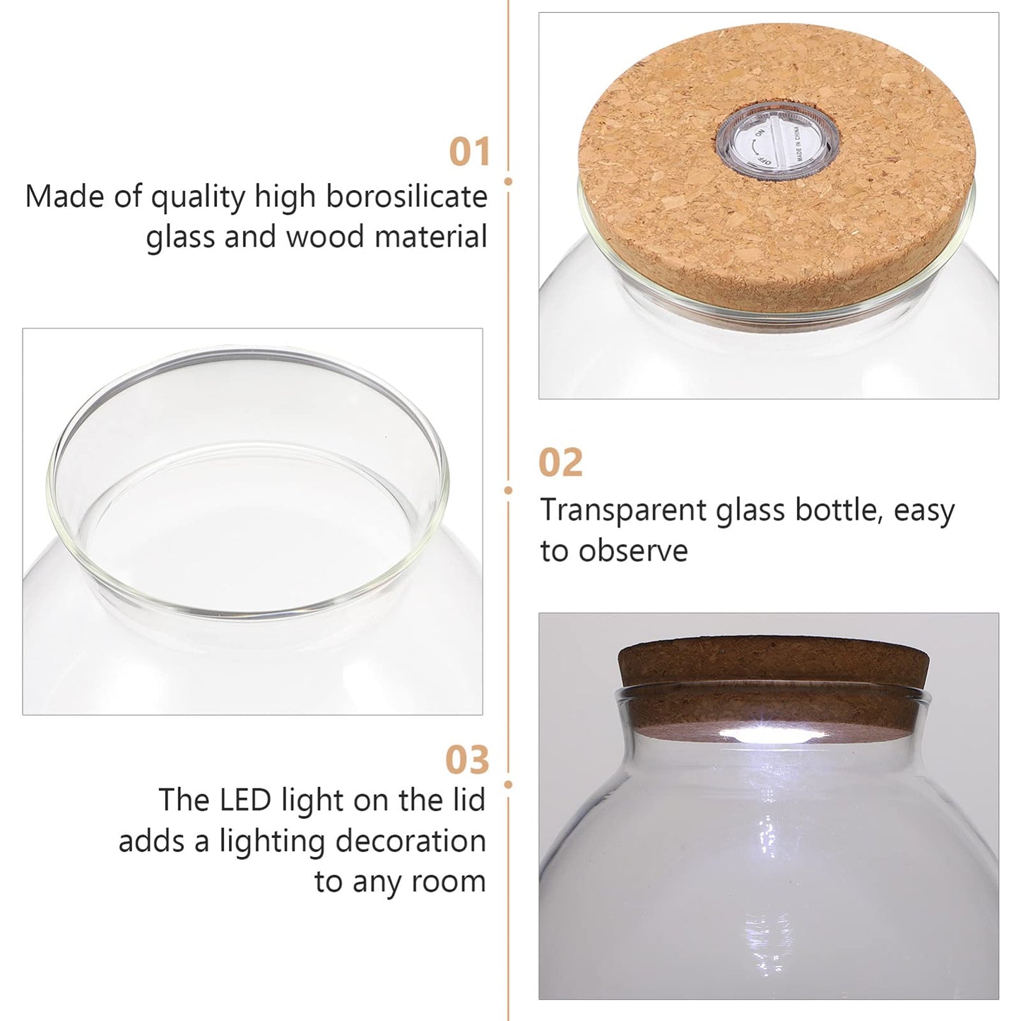 Glass Favor Jar Glass Bottles with Cork Lid and LED Light Plant Terrarium Display for DIY Wedding Party Mason Jars Crafts Christmas Decoration