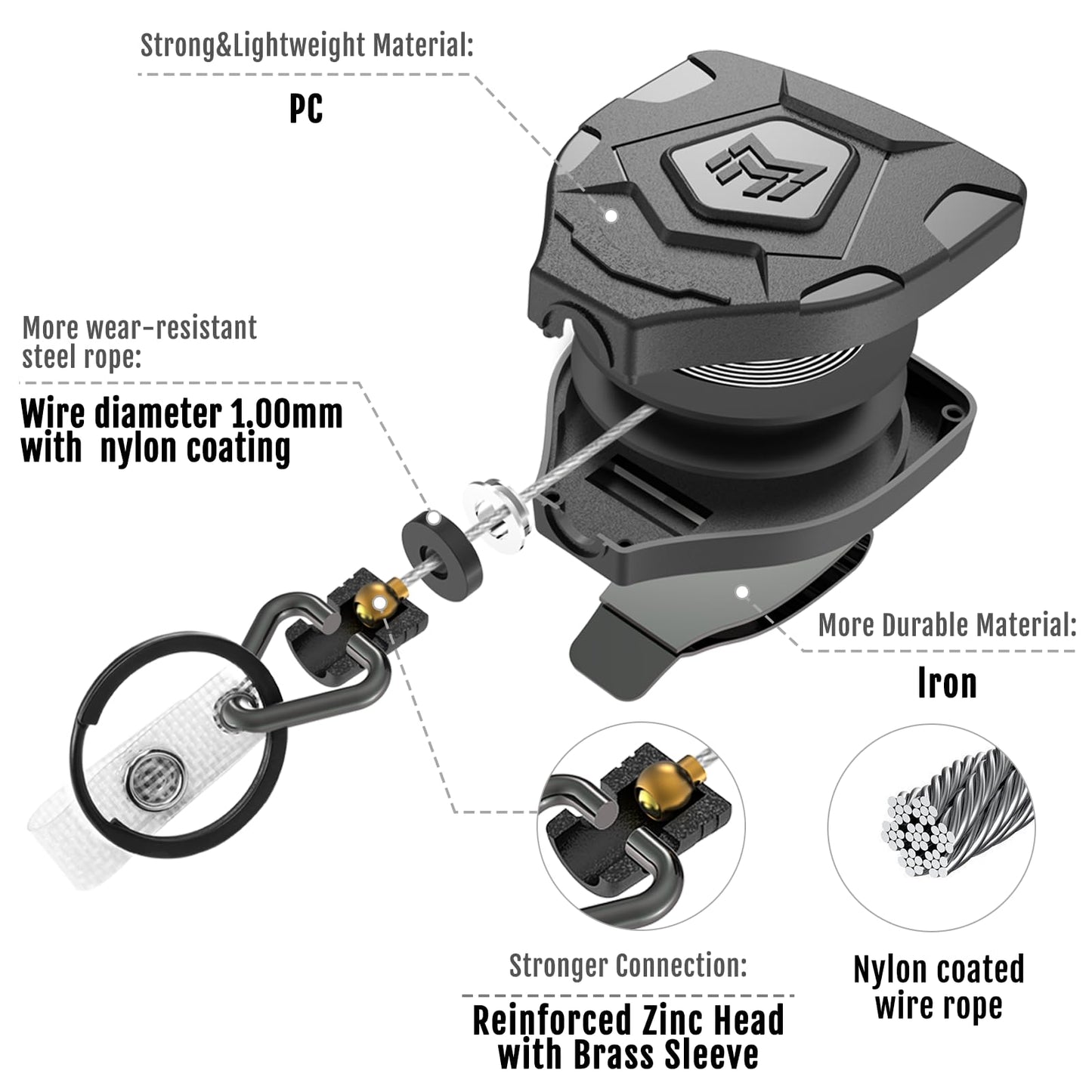 MNGARISTA Heavy Duty Retractable Keychain with Belt Clip, ID Badge Reel Key Chain, Badge Holder with 31.5' Steel Cord and Key Ring, 9.0oz, 2-Pack