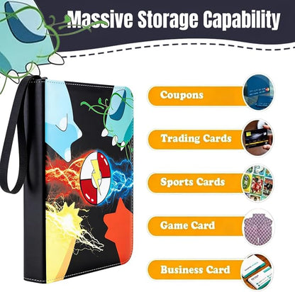 Card Binder 4 Pocket with Zipper, Trading Card Holder 50 Removable Sleeves – Holds 400 Cards, 3-Ring Album Case for Sports & Game Cards, Gift for Boys Girls (4 Pocket 400)