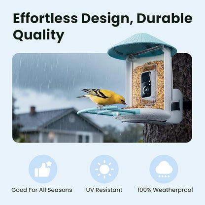 NETVUE by Birdfy Smart Bird Feeder with 2K HD AI Camera Solar Powered, Wireless Wildbird Watching, Live Stream&Color Night Vision, Auto-Capture & Notify, Free Cloud Storage(AI by Subscription)
