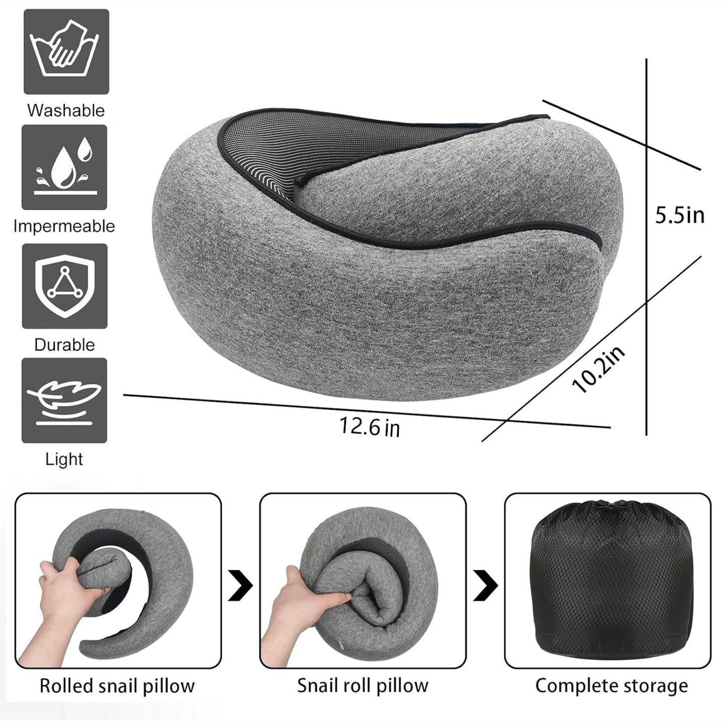 SZXYX Neck Travel Pillows for Airplanes, 100% Pure Memory Foam Neck Pillow for Airplanes, Comfortable Breathable Cover, 360° Support Stowable Pillows for Sleeping, Car, Airport Travel Essentials L