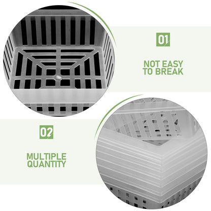 Happyyami 10 Pcs Square Hydroponic Net Pots with Drainage Holes 6.10X6.10X1.88 Inch Mesh Planting Baskets for Vegetables Flowers Home Gardening