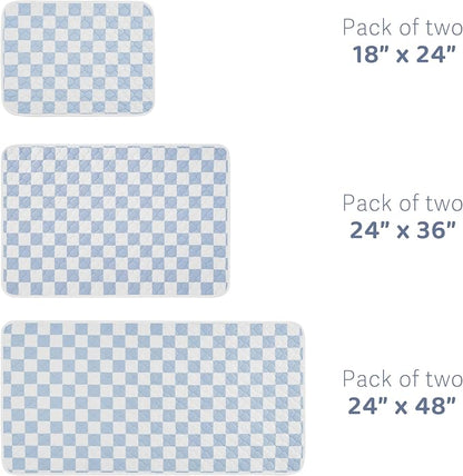 2 Pack Blue Checkered Washable Pee Pads for Dogs, Checkered Reusable Dog Pee Pads, for Puppy Playpen, Crate, Whelping Box, Potty Training, Cute Aesthetic Absorbency, Leak-Proof Non-Slip