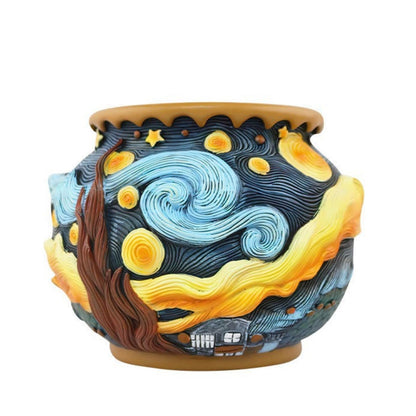 Starry Night Flower Pot – Fancy Theme Planter for Indoor & Outdoor Plants, Hand-Painted Plant Pot with Drainage Hole, Pretty Pot for Artificial or Real Plants, 6.8" Wide