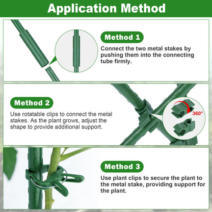 Tegarbed Garden Stakes 20 Pack, 16 Inch Plastic Coated Metal Plant Support Stakes, Sturdy Tomato Stakes with 14 Connectors 14 Rotatable Clips 14 Plant Clips for Indoor Outdoor Vegetables