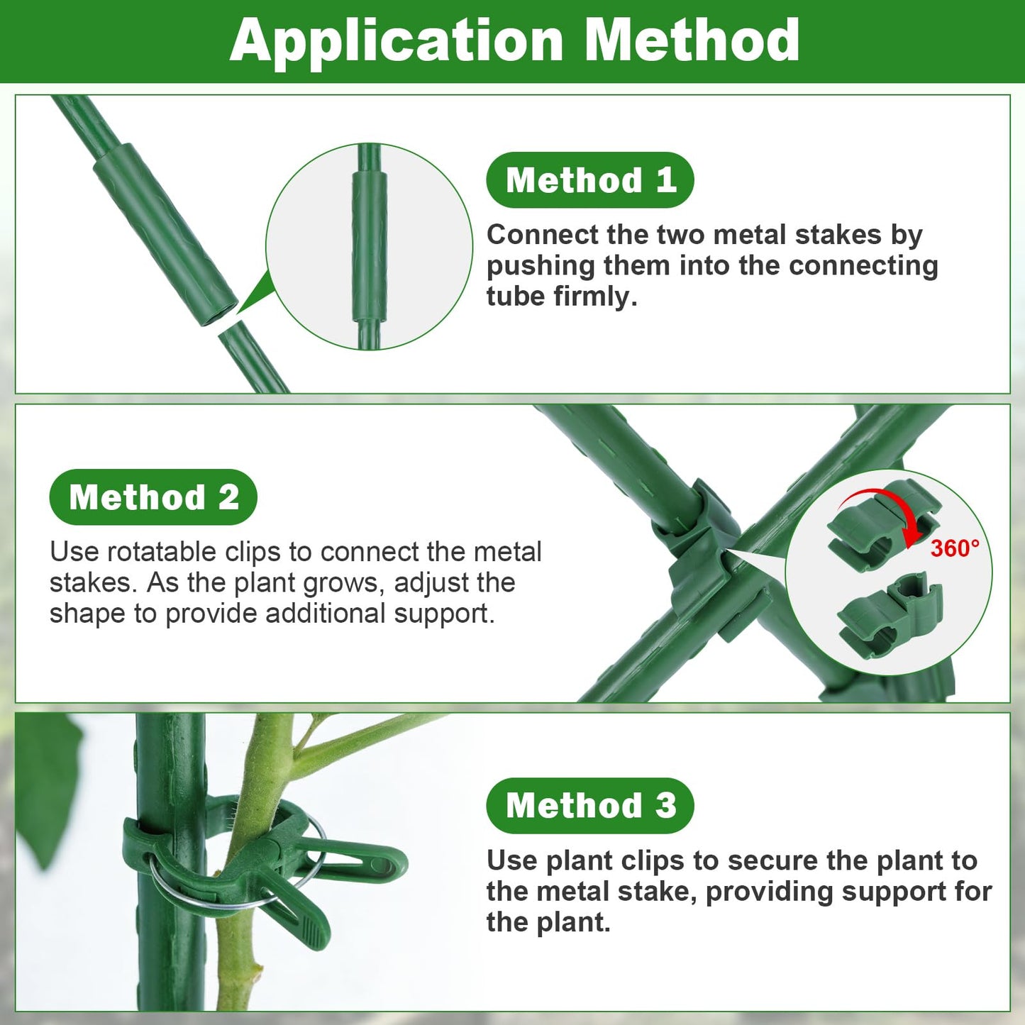 Tegarbed Garden Stakes 70 Pack, 16 Inch Plastic Coated Metal Tomato Stakes, DIY 4ft 5ft 6ft 7ft Plant Support Stakes with 40 Connectors 30 Rotatable Clips 30 Plant Clips for Indoor Outdoor Vegetables
